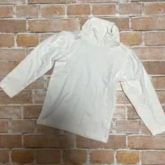 ホワイト 長袖カットソー ハイネック ギャザー