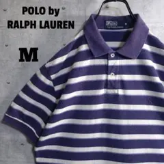 ラルフローレン★ワンポイント ポニー 刺繍 ボーダー 半袖 ポロシャツ 紫 M
