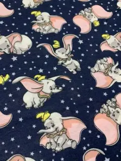 ダンボ柄 ニット生地 ネイビー　90㎝×100㎝