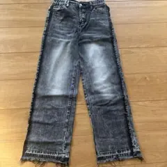 SHEIN ブラック　グレー フリンジ裾 デニム