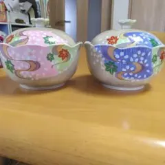 有田焼　清秀　和風花柄 蓋付き鉢 2個セット