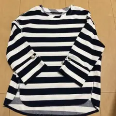 ZARA BASIC ボーダー柄 パール調ボタン付き 七分袖カットソー Sのサムネイル