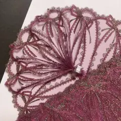 ワインレッドカラーのキラキラリボン刺繍チュールレース　1m　N-392