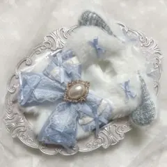 ぬい服　着ぐるみ　10〜12cm用　白 水色 たれ耳うさぎ チェーンフック付き