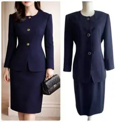 セットアップ スーツ ネイビー 膝丈ジャガード フォーマル 美品　日本製