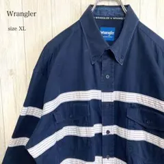 【Wrangler】ウエスタンシャツ ボーダー 古着 紺 XLサイズ