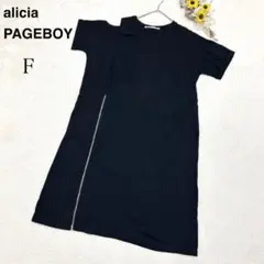 【ページボーイ】半袖 ワンピース 膝丈 ブラック系 カジュアル 無地 シンプルF