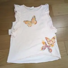 蝶の刺繍付きフリル袖Tシャツ 116サイズ