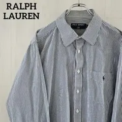 ラルフローレン☆ポロスポーツ 長袖シャツ ストライプ XL ネイビー 0025