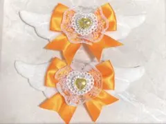 大きめな天使の羽ヘアクリップ 2個セット オレンジ
