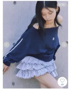 snidel ワンショルスウェットプルオーバー　ラッフルティアードスカショーパン