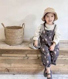 aimoha-KIDS- 可愛いゾウの総柄プリントサロペット　オーバーオール