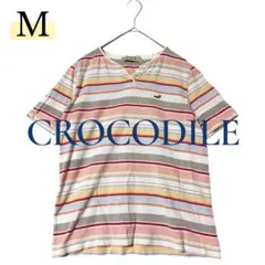 CROCODILE 半袖Tシャツ M ボーダー カラフル ワンポイント