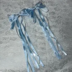 リボン ヘアピン 水色 ロング