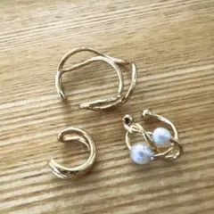 3coins イヤーカフ　リング　セット売り ゴールド・パール