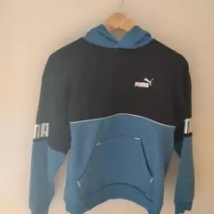 PUMA フード付きパーカー 黒/青160