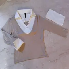 ベージュ Vネック 長袖シャツ