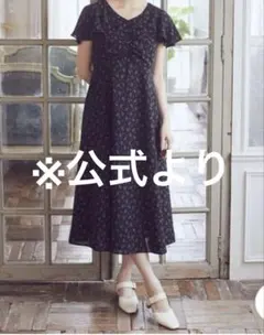 フロントギャザーフラワーワンピース　フリーサイズ