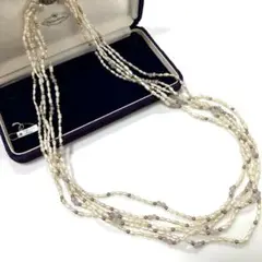 4連パールネックレス　淡水パール×ローズクォーツ×イエローゴールド