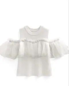 GRL オフショルダー フリルニット 半袖 ホワイト pm449
