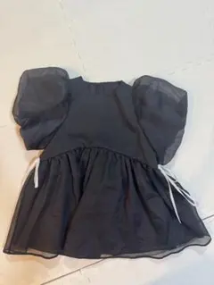 Fit more♡ クリンクルシアーオーガンジーペプラムトップス　黒のサムネイル