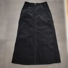 GU ブラック ロングスカート コーデュロイ スリット入り M