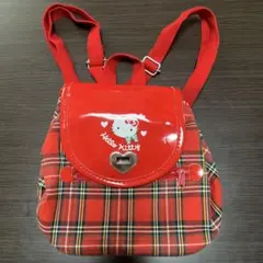 平成レトロ　ハローキティ リュックサック 赤 チェック
