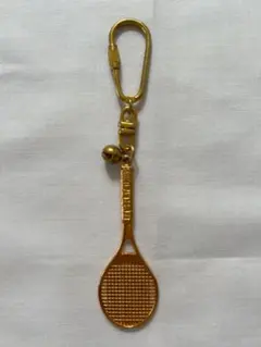 テニスラケット キーホルダー 鈴付き ゴールド（レトロ）