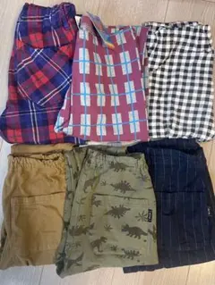 130㎝　長ズボン マルチカラー チェック柄 6点まとめ売り おまけ付