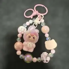 ピンク baby three ベビースリー　ビーズストラップ　キーホルダー