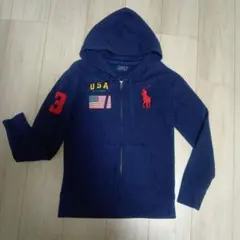 ポロ ラルフローレン ビッグポニー刺繍　 ネイビー パーカー　USA国旗