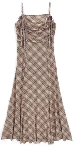 GRL チェック柄ギャザーリボンキャミソールワンピース[dk1411]