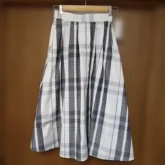 ホワイトグレー チェック柄 フレアスカート M