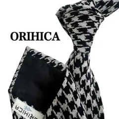 ORIHICA ネイビー ホワイト　千鳥柄　チェック柄ハウンドトゥース ネクタイ