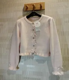 新品【Lサイズ】眞白ありす 薄桃色 ピンクのリボン付きニットカーディガン