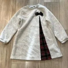 グレー リボン付き チェック柄 ワンピース　エルフィンドール