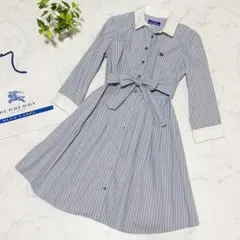 バーバリーブルーレーベル シャツワンピース ストライプ リボン紐 7分袖 38