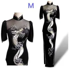 豪華⭐️チャイナドレス ベルベット ドラゴン スパンコール刺繍