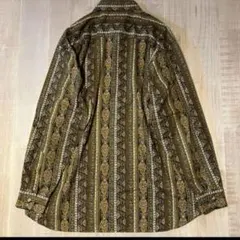 メンズ　柄シャツ　ストライプ　レトロ　ブラウン　フリーサイズ