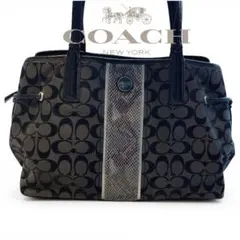 COACH コーチ トートバッグ シグネチャー パイソン柄 ブラック×グレー