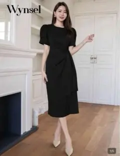 Wynsel Dazyブラック バブルスリーブ ウエストリボンワンピースタグ付き