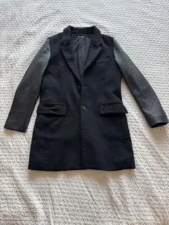 ウール・レザー チェスターコート　 ブラック　異素材ミックス