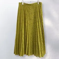 ザラZARA ロング 花柄 プリーツスカート カットワーク 可愛い L《c832
