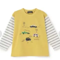クレードスコープ　車アップリケ袖ボーダー長袖Tシャツ　120cm