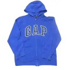 OLD GAP フルジップパーカー 青 y2k 00s グランジ　デカロゴ　短丈