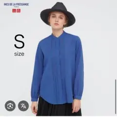 UNIQLO 長袖シャツ S 青　シアーコットンスタンドカラーシャツ