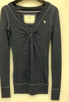 ヴィンテージ新品abercrombie Vネック 長袖Tシャツ ガールズS 紺のサムネイル