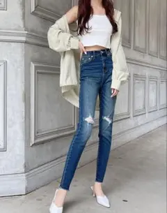 ダメージ加工スキニーデニム Lサイズ