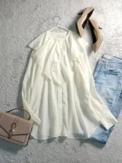 組曲 シフォンツイルラッフル フリルカラー シアーシャツ ブラウス L 3 11