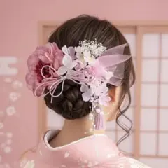 桜＆チェリーピンクダリア和装髪飾り｜成人式・卒業式・結婚式・前撮り｜袴・振袖